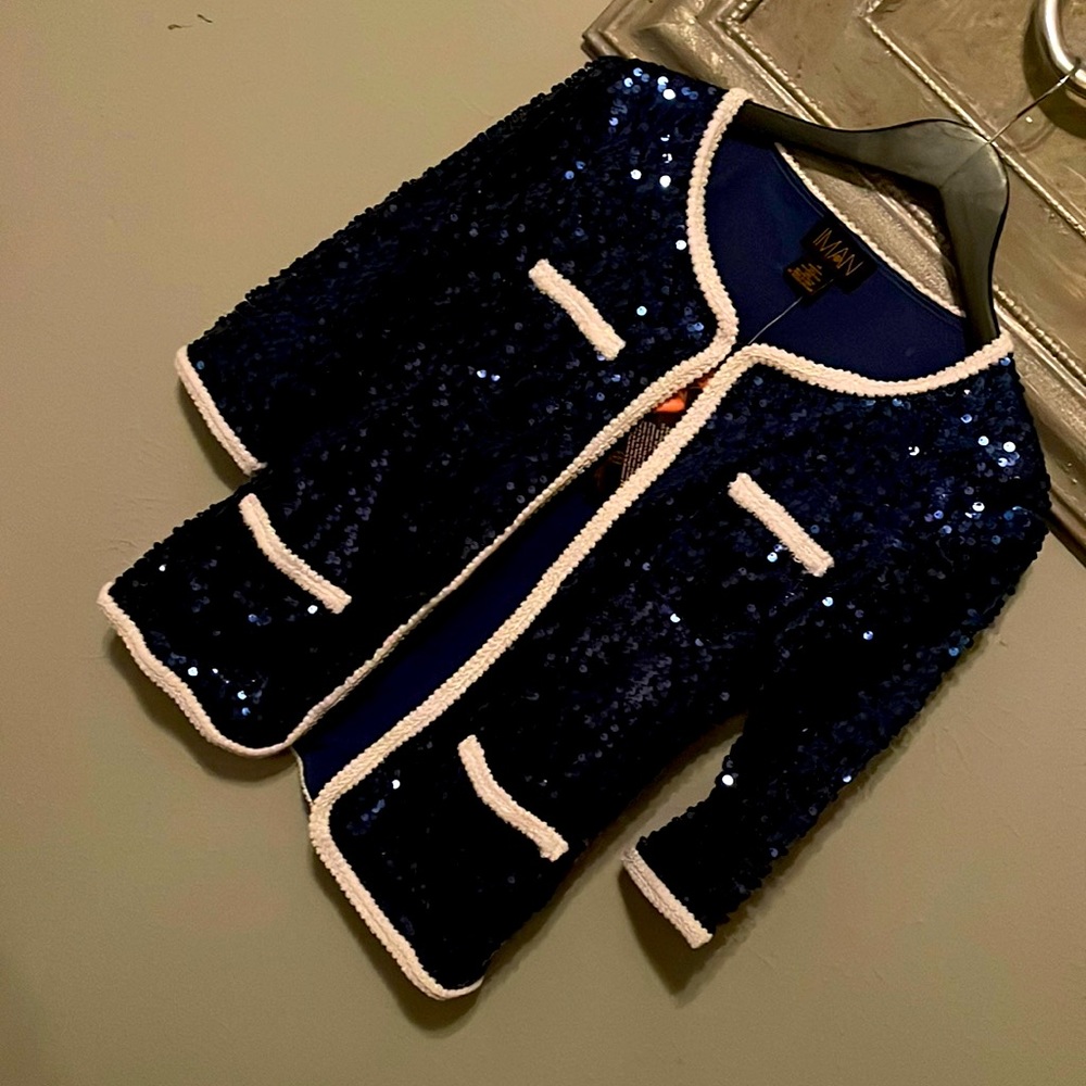 IMAN Jewell Safire blue Sequin Blazer. New